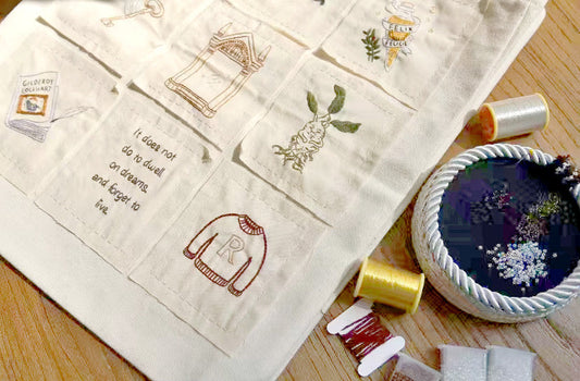 Personalized cotton tote bag with embroidery and patchwork