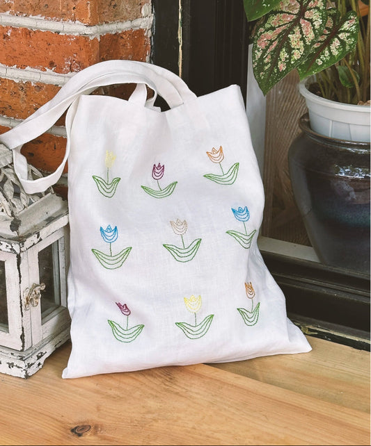 Birthday gift idea tote bag with unique hand-embroidered pattern