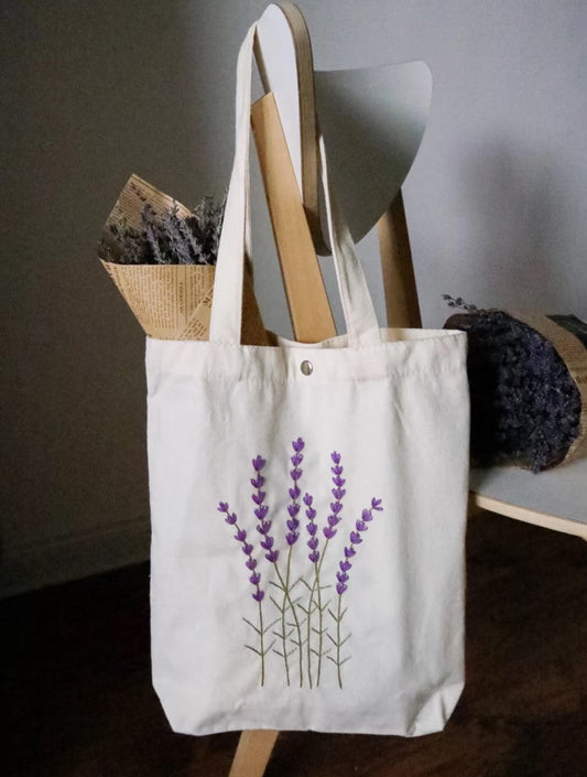 Hand-painted and embroidered canvas tote bag, sustainable gift idea for any occasion