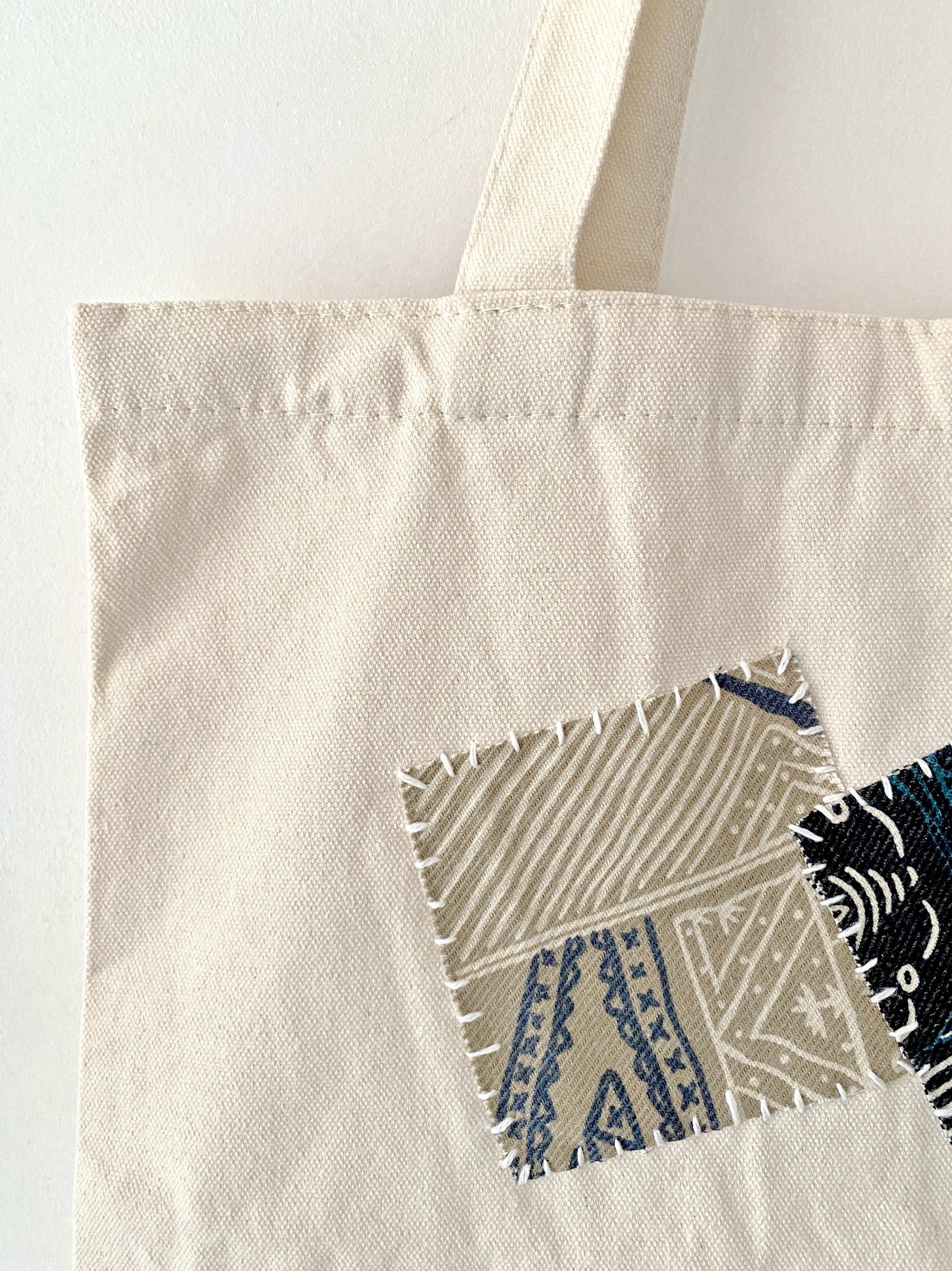 Handmade Japanese sashiko-inspired patchwork tote