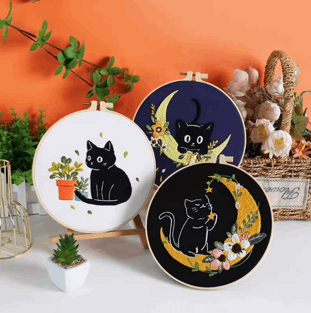 Custom cat pattern embroidery for DIY decor and crafts
