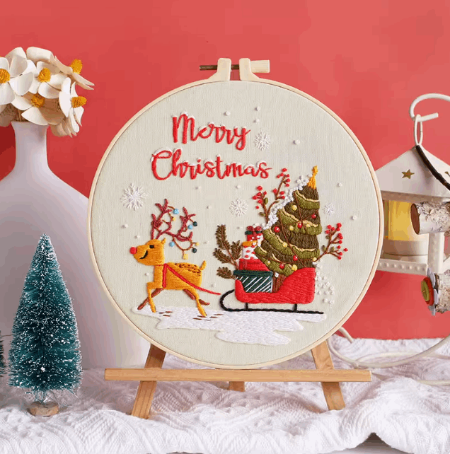 Cute Embroidery Patch With Santa And Christmas Tree For Crafts