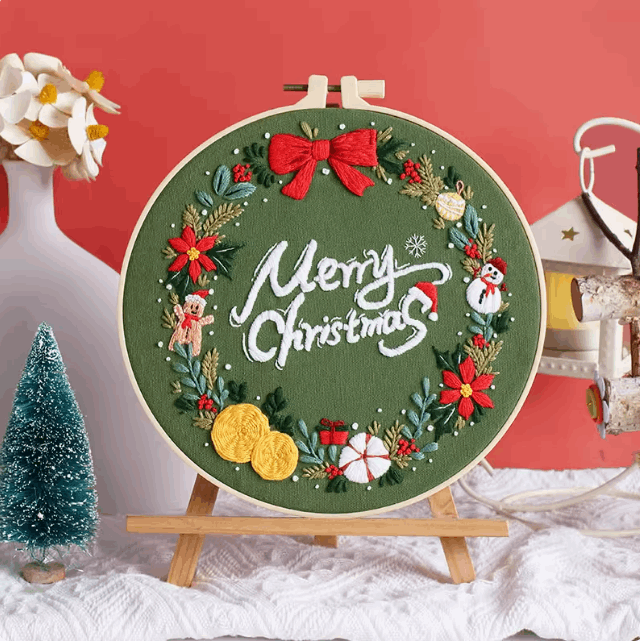Hand Sewn Christmas Embroidery Piece For Custom Art Projects