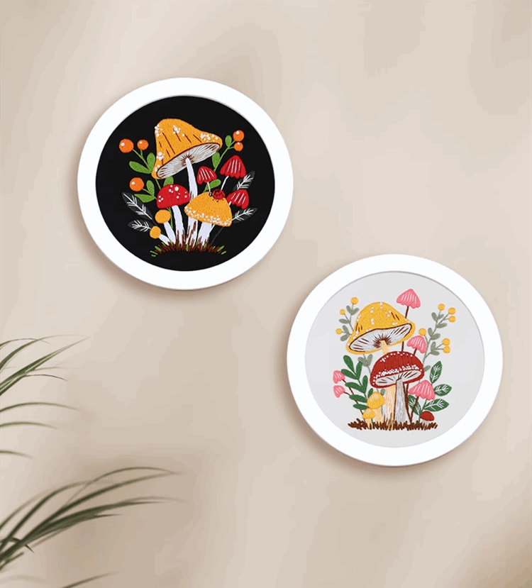 Beautiful Mushroom Embroidery Artwork For Wall Hanging