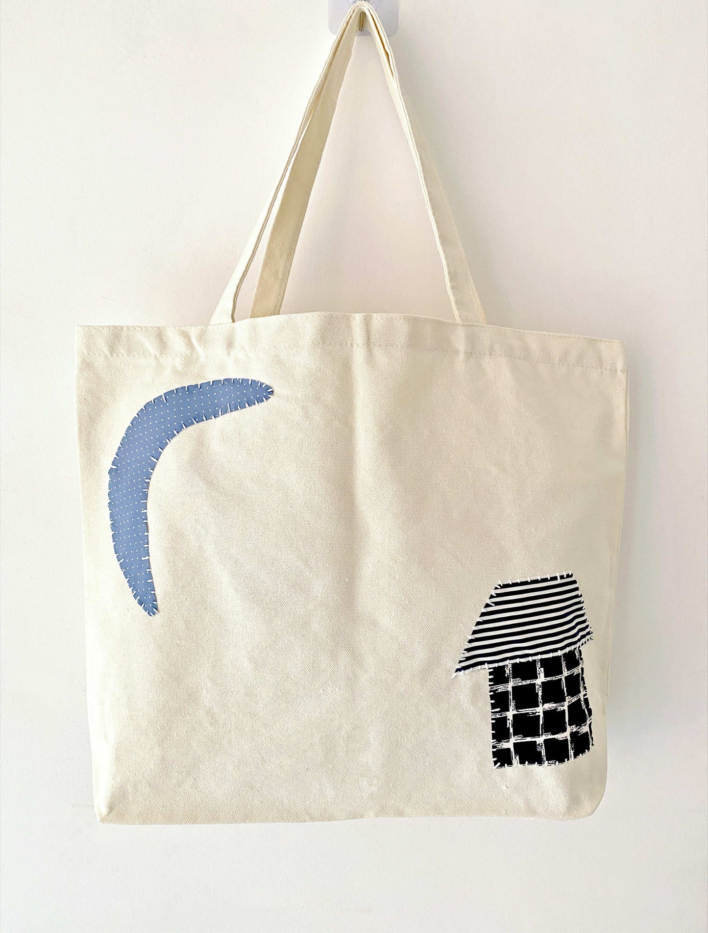 Personalized Large Capacity Canvas Tote with Hand Sewn Patchwork