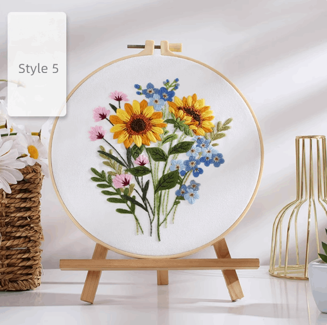 diy embroidery kit with flowers and leaves design