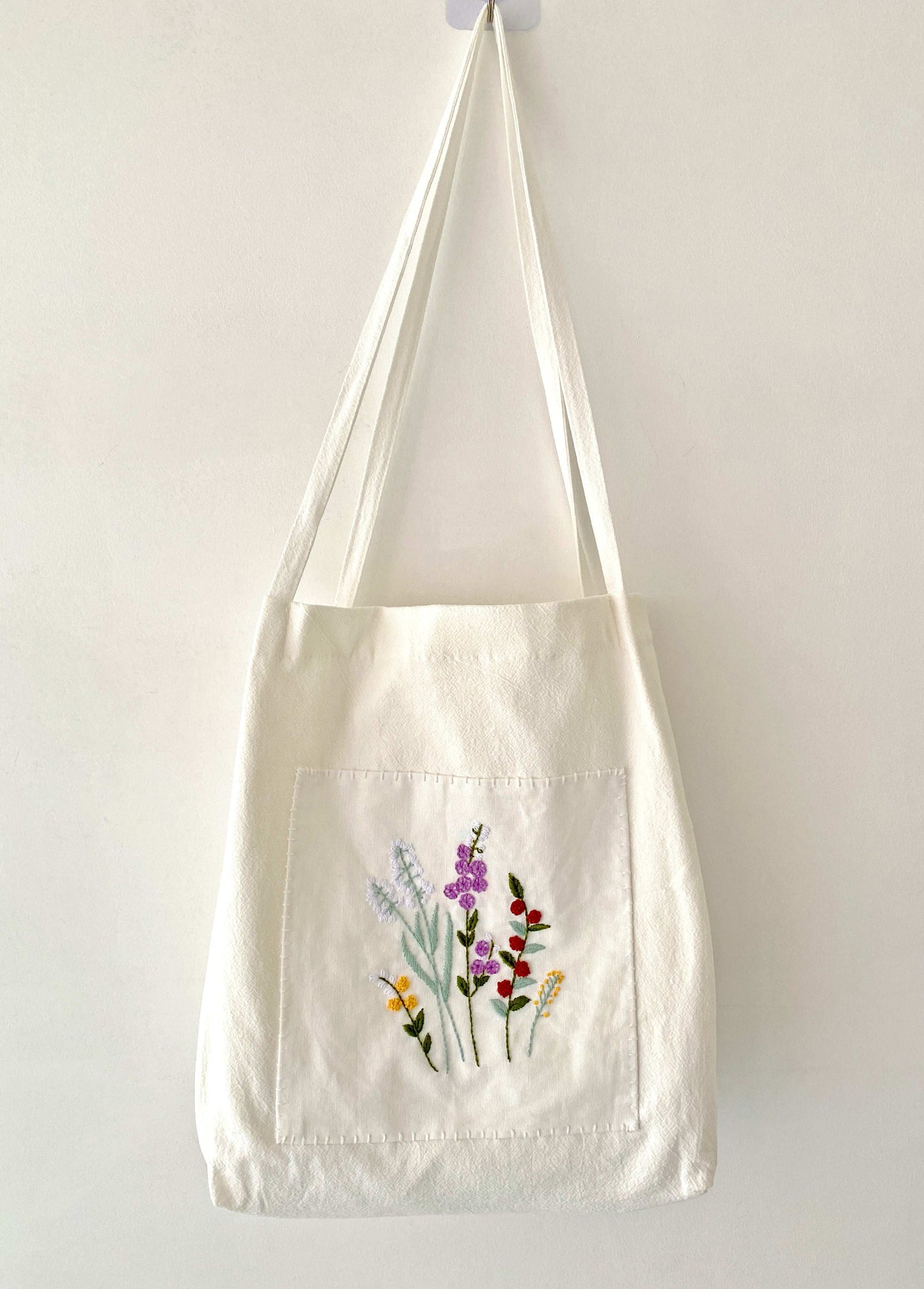Boho Style Organic Linen Shoulder Bag With DIY Hand Embroidered Flowers