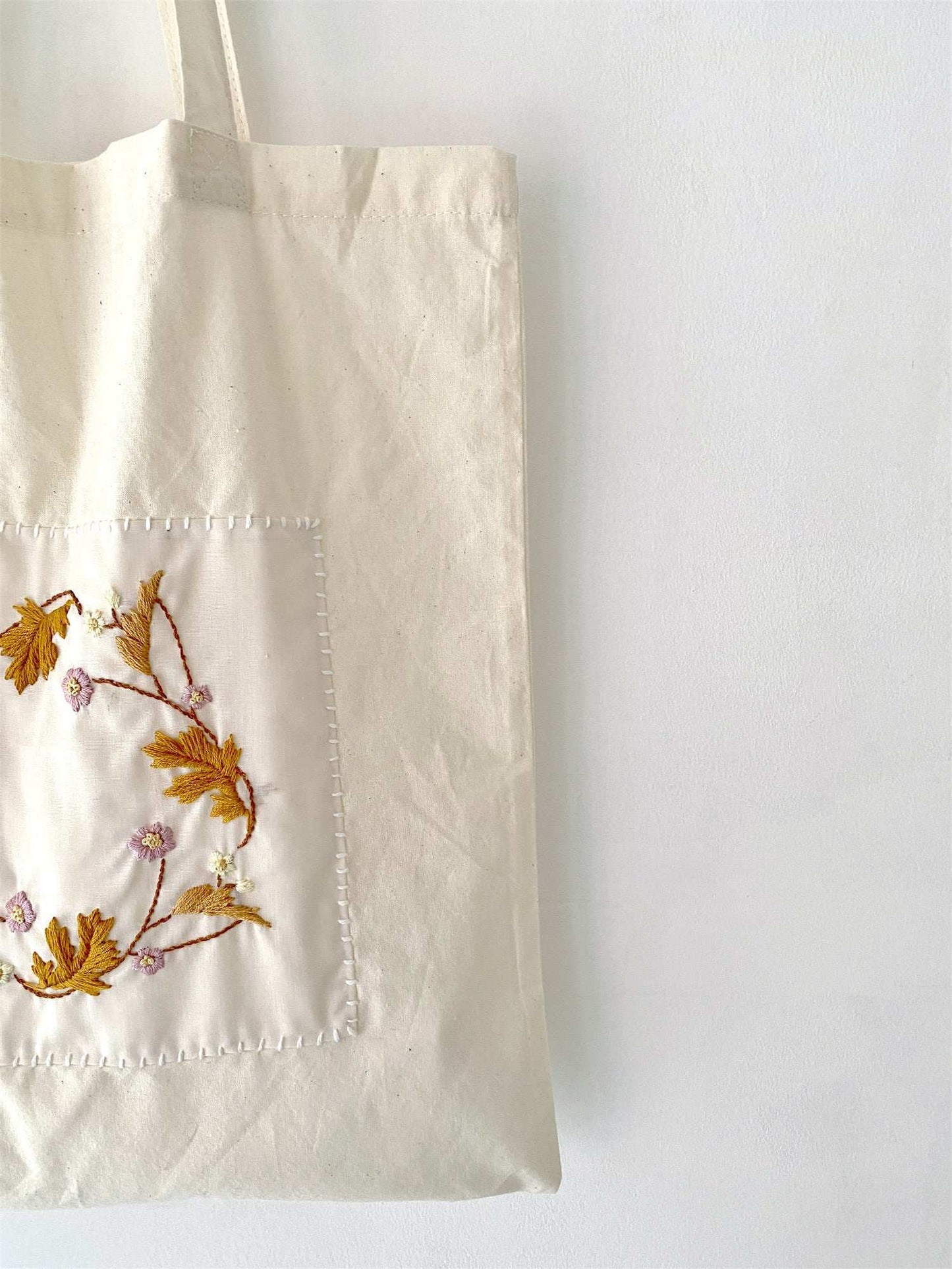 Customizable Organic Cotton Tote Bag With Soft Material And DIY Flower Embroidery