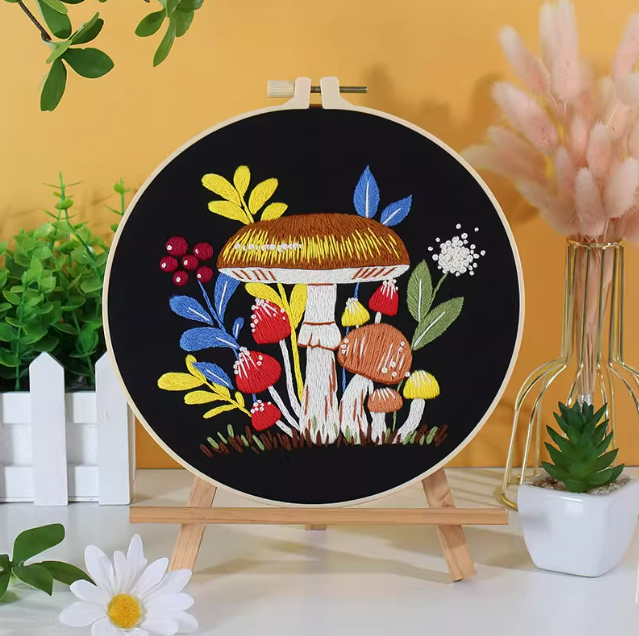 Botanical Mushroom Embroidery Wall Art
