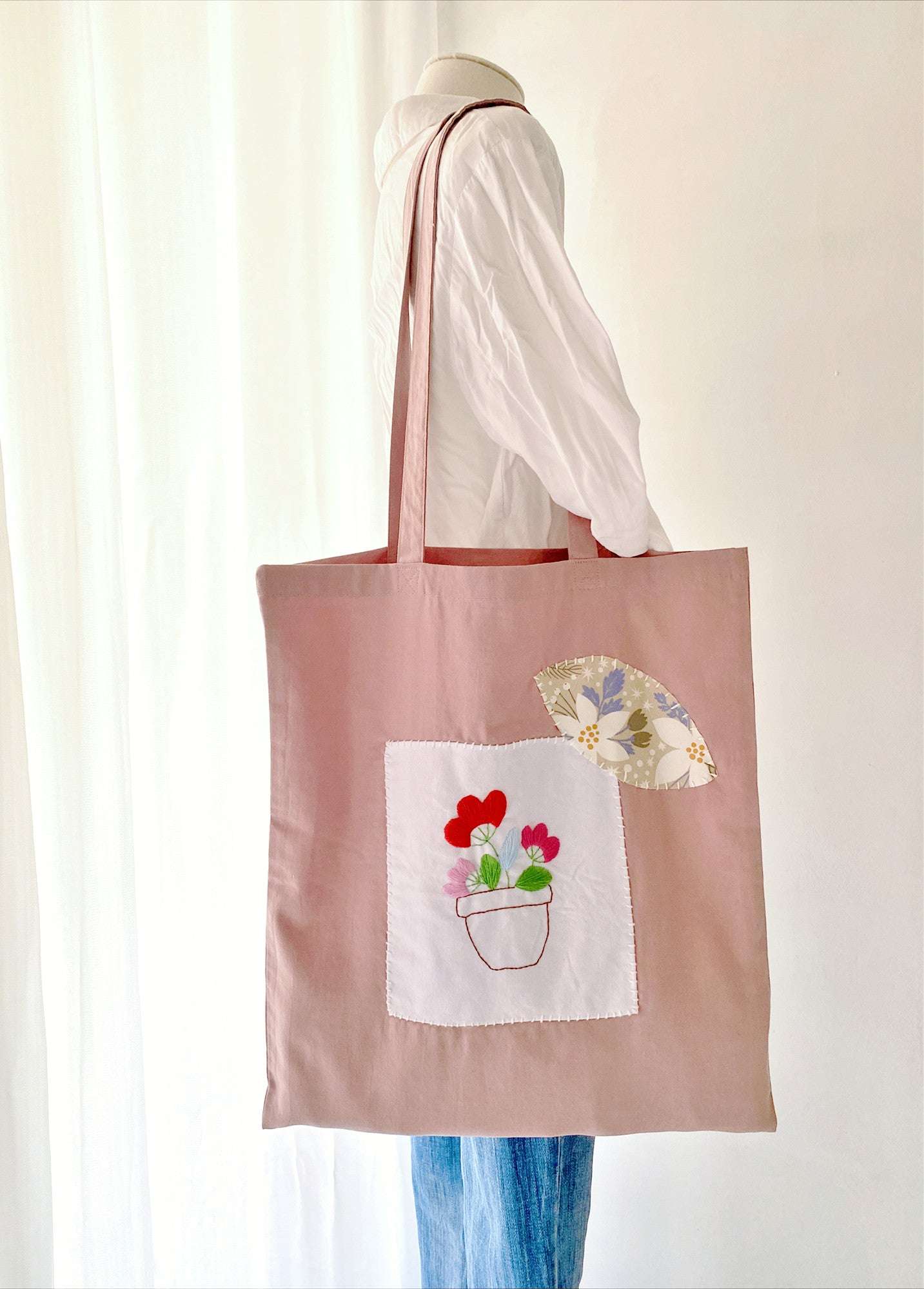 Organic Cotton Tote Bag with DIY Handmade Floral Embroidery for Stylish Women