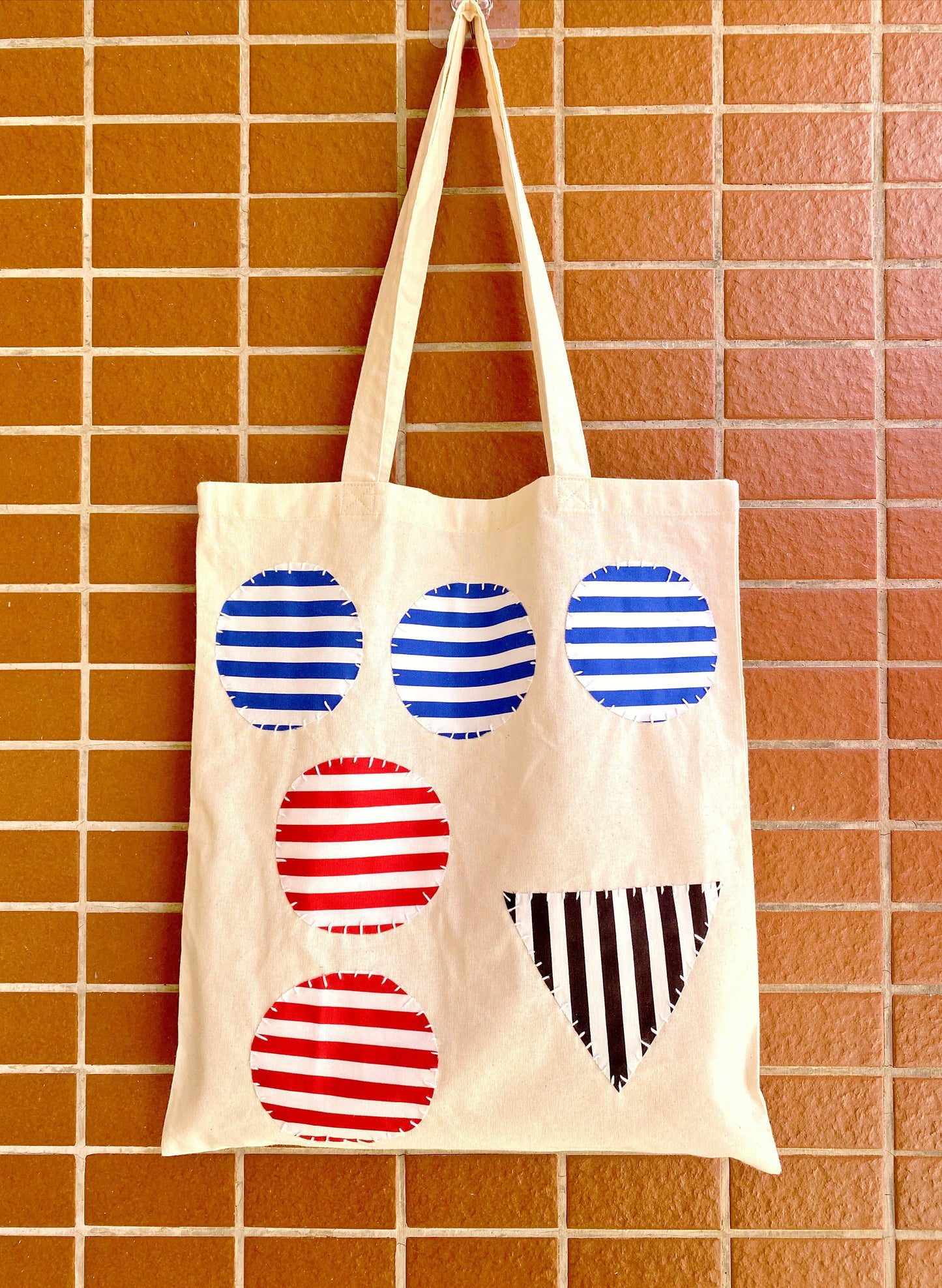 DIY hand-stitched patchwork organic cotton tote bag for women
