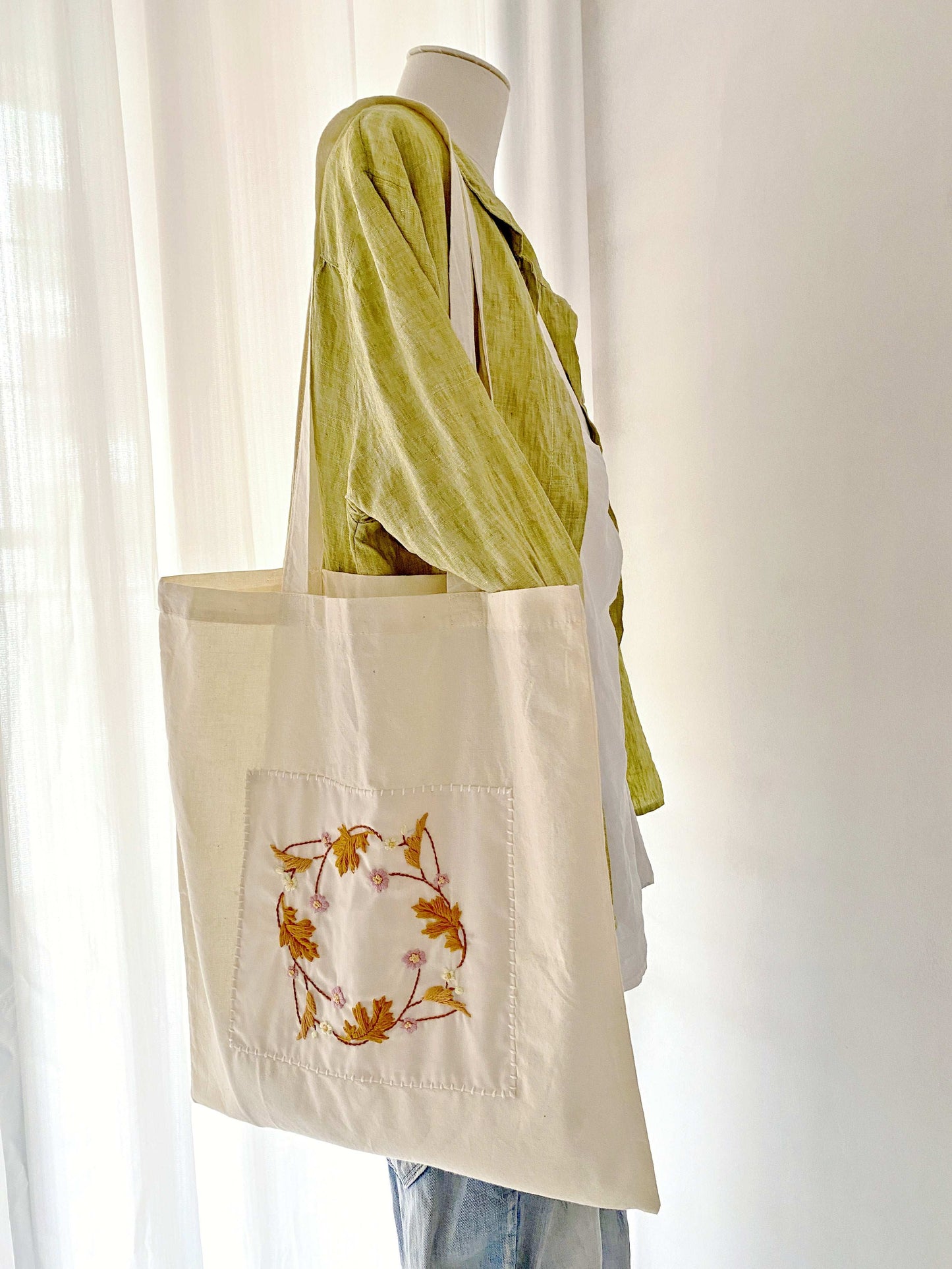 Hand Sewn Floral Embroidery Tote Bag For Eco Conscious Women’s Daily Essentials