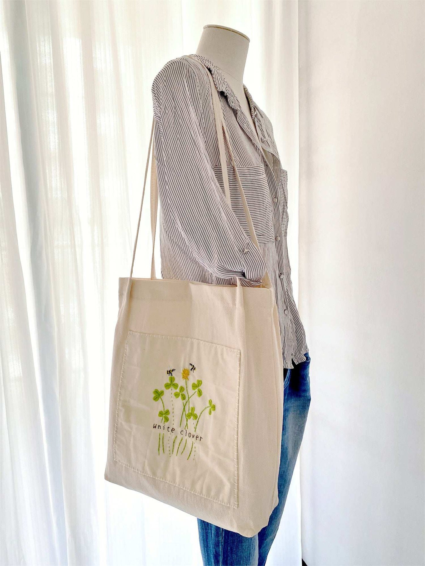 Durable Organic Linen Tote Bag with Elegant Handmade Embroidery for Everyday Use