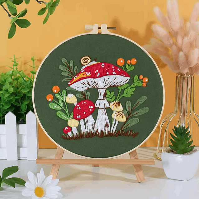 Handstitched Mushroom Embroidery Art