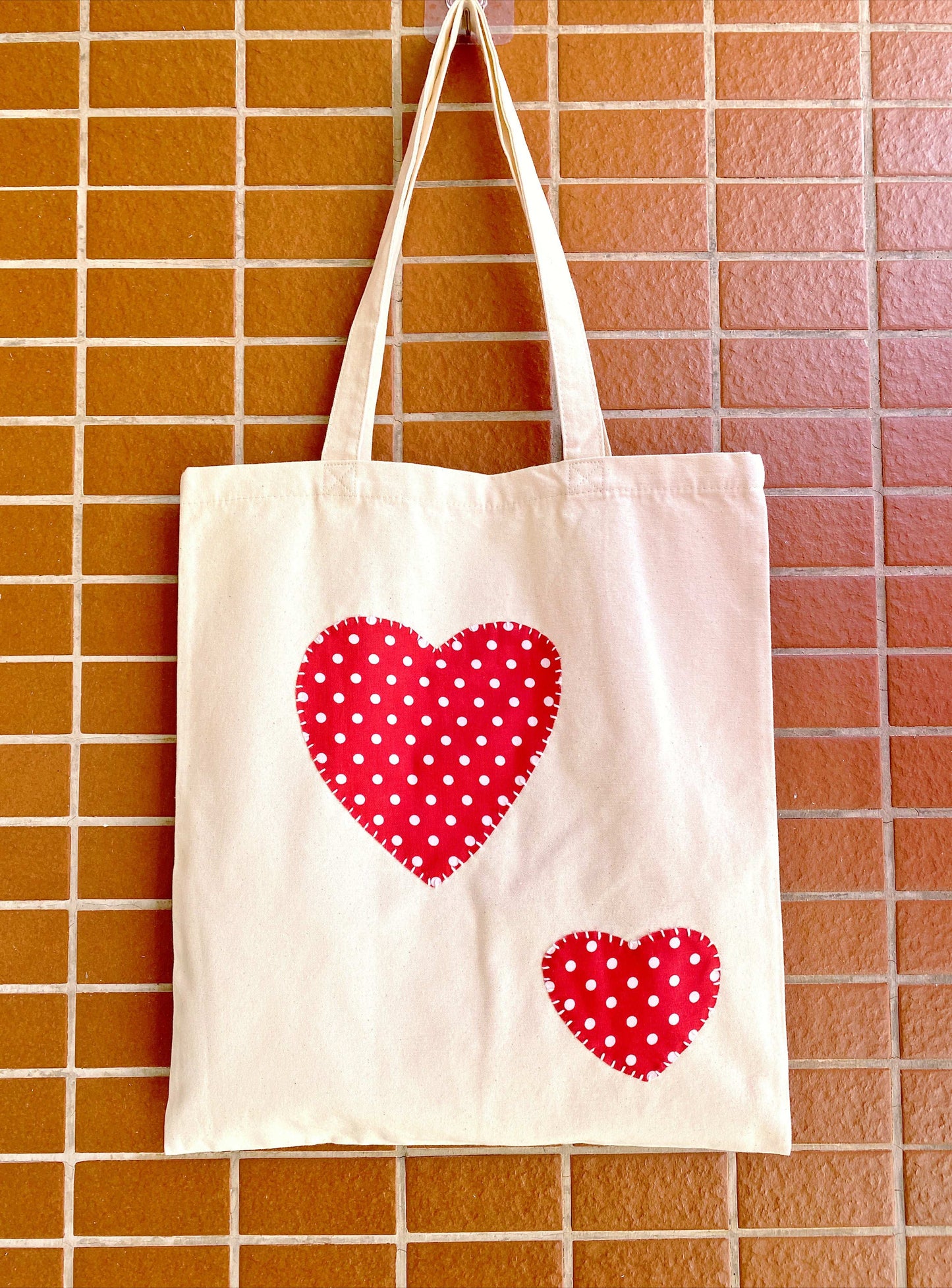 Custom handmade organic cotton tote bag with artistic patchwork
