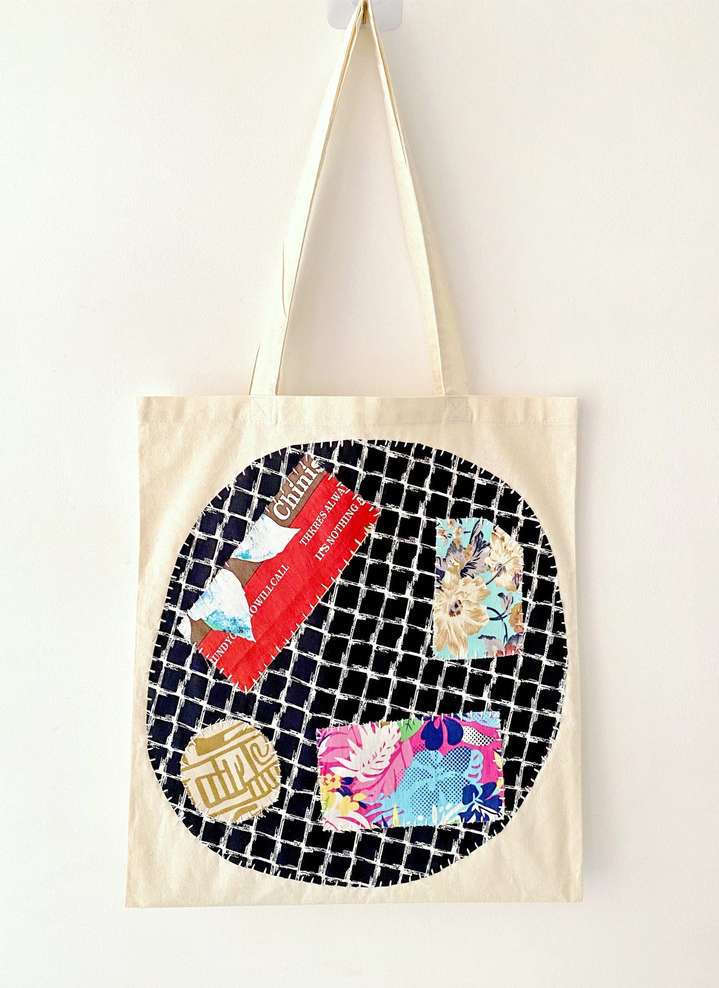 One-of-a-Kind Handmade Cotton Tote Bag with DIY Patchwork Embroidery