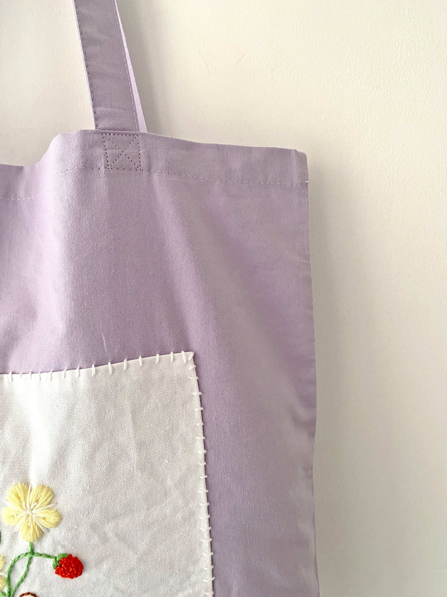 Hand-Stitched Patchwork and Embroidery Cotton Tote Bag for Shopping and Strolling