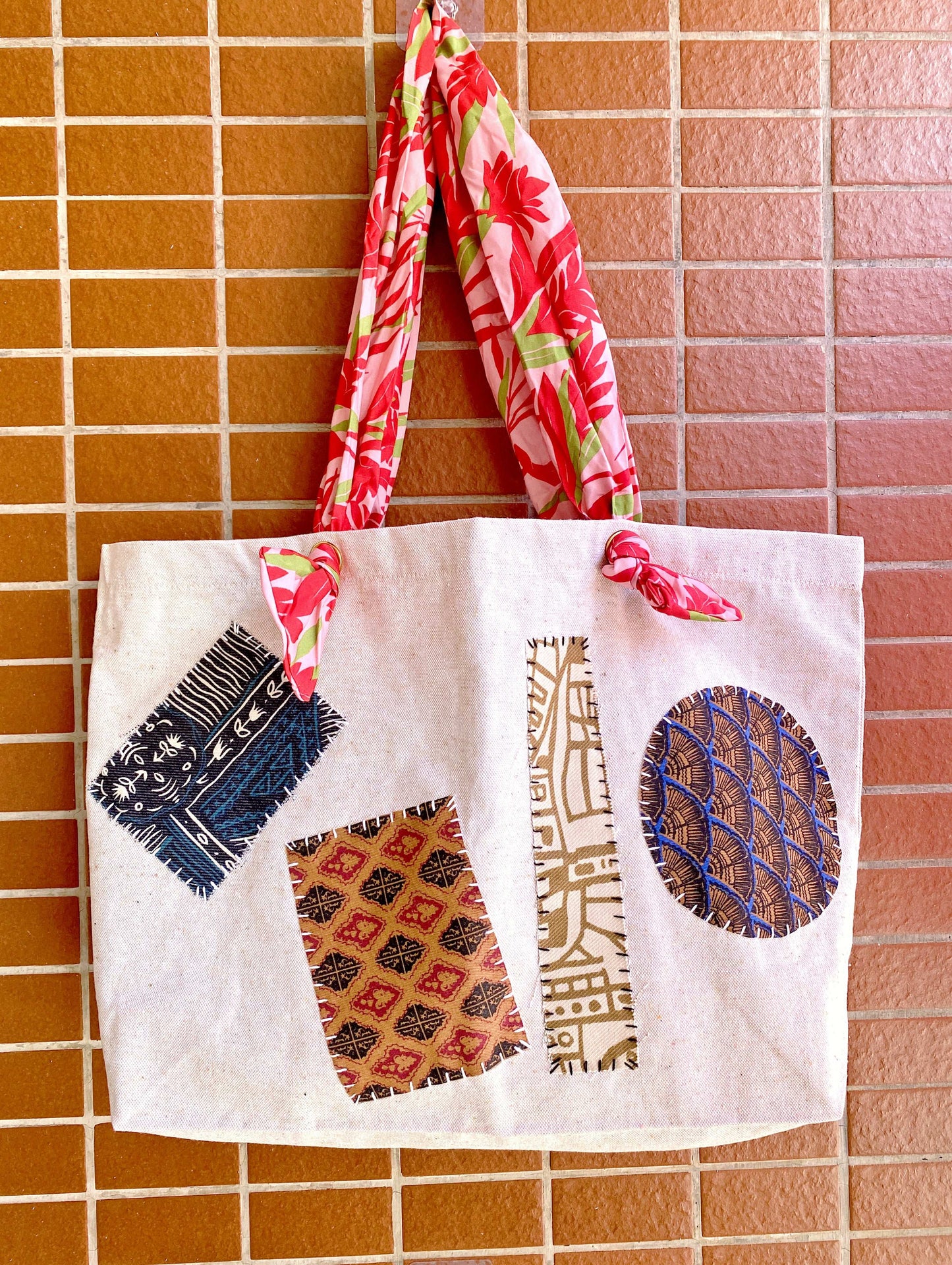 DIY hand-sewn patchwork cotton tote bag for women eco-friendly gift