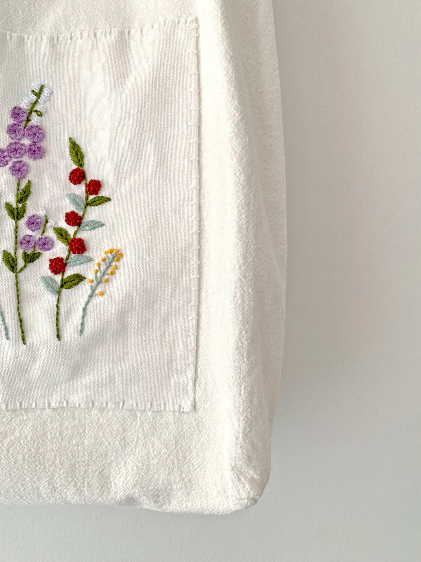 Luxuriously Soft Linen Bag with Delicate Hand-Sewn Flowers