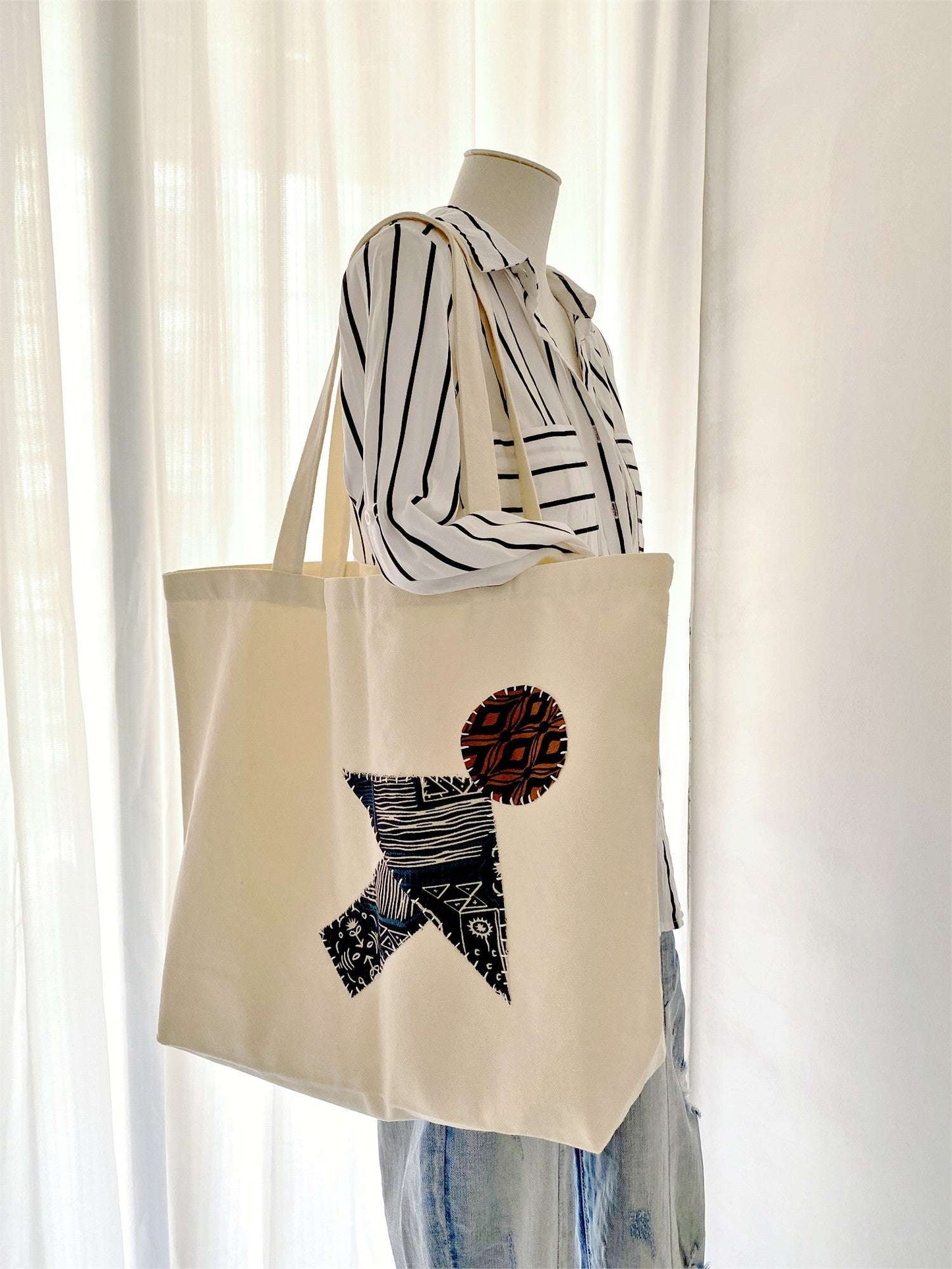 Fashionable Handcrafted Fabric Tote Bag With Personalized Patchwork Design