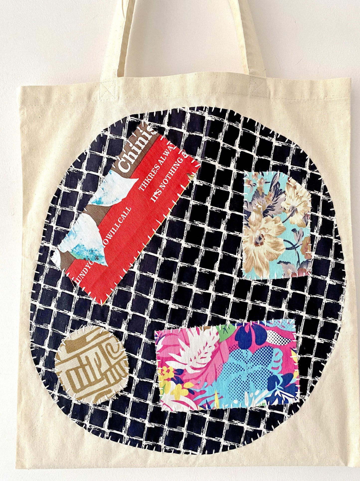 Hand-Sewn Durable Patchwork Tote Bag for Shopping and Everyday Use