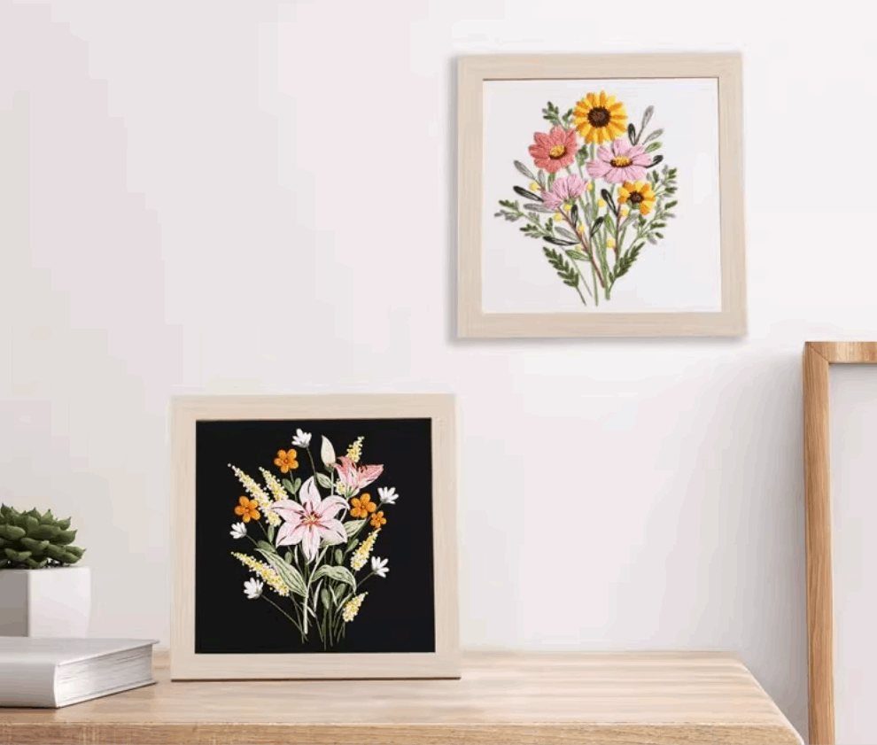 miniature hand-embroidered floral designs for cards