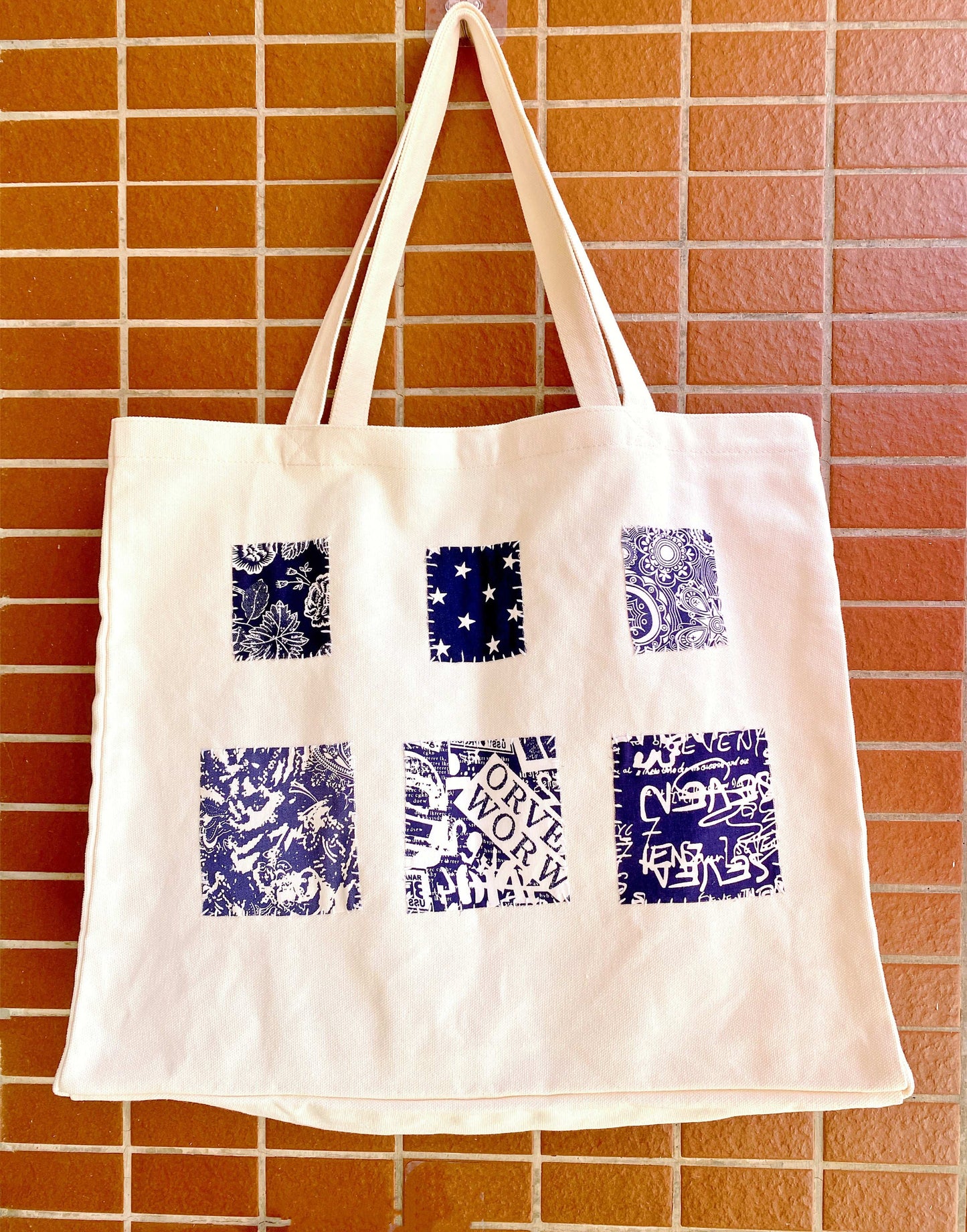 Extra-large durable canvas tote bag with DIY quilted patterns