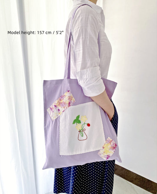 eco-friendly lightweight shoulder bag with artistic handmade flower embroidery