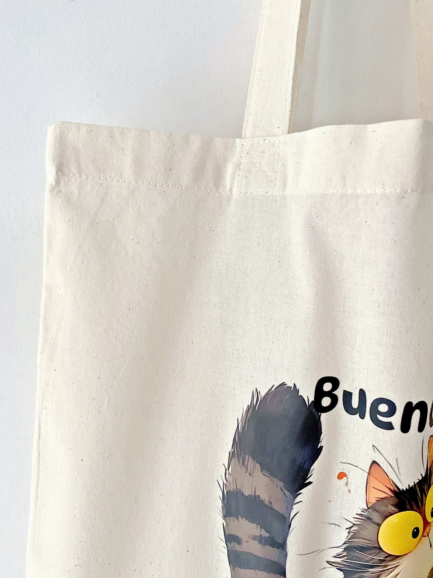 durable eco cotton tote with unique cat design