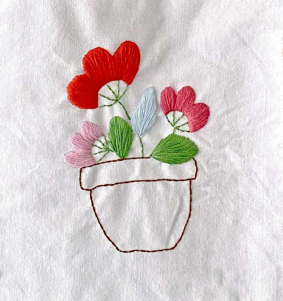 durable minimalist tote bag with hand stitched floral details