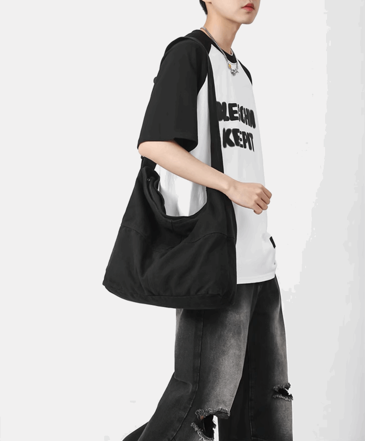 Unisex Canvas Shoulder Bag With DIY Embroidery And Patchwork Design Features