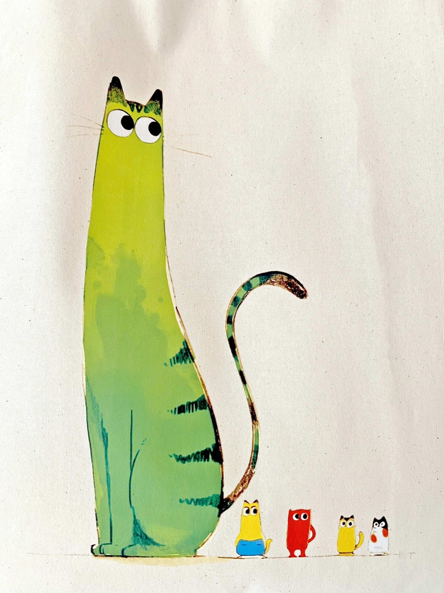 sustainable cotton tote with playful cat art