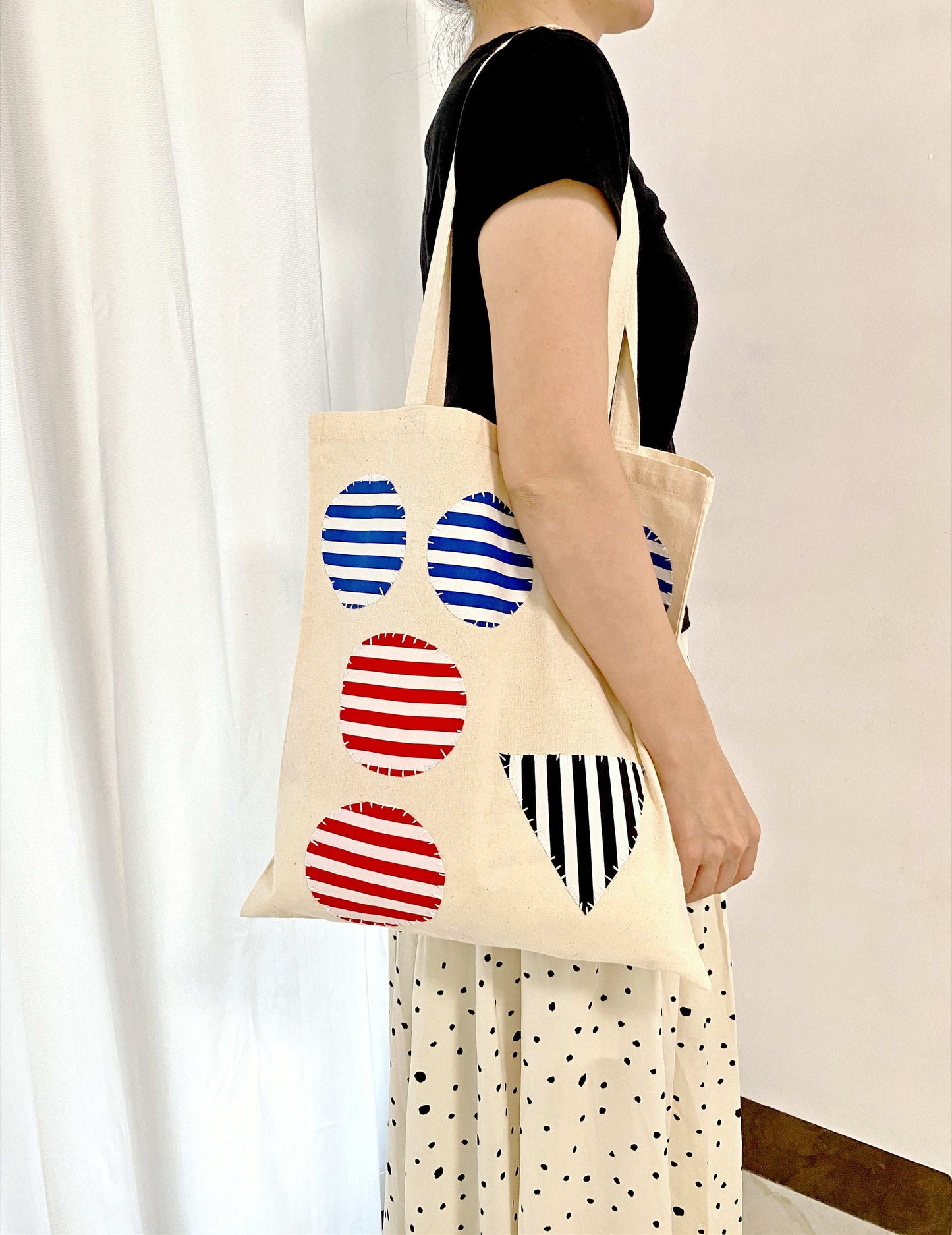 Soft cotton canvas tote with handmade patchwork