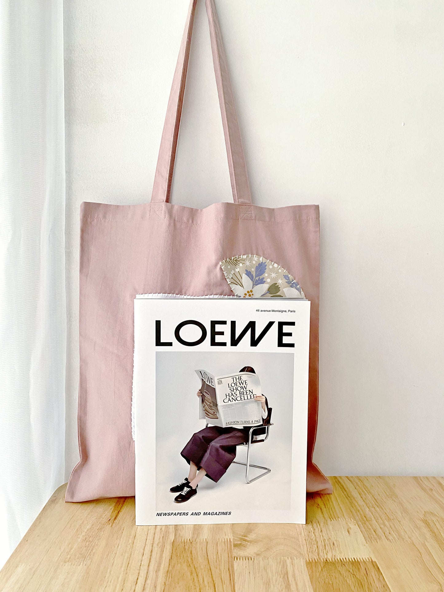lightweight large capacity cotton tote with artistic flower design