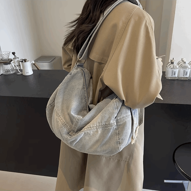 Durable Denim Crossbody Bag for Daily Use, Perfect for Shopping and Travel