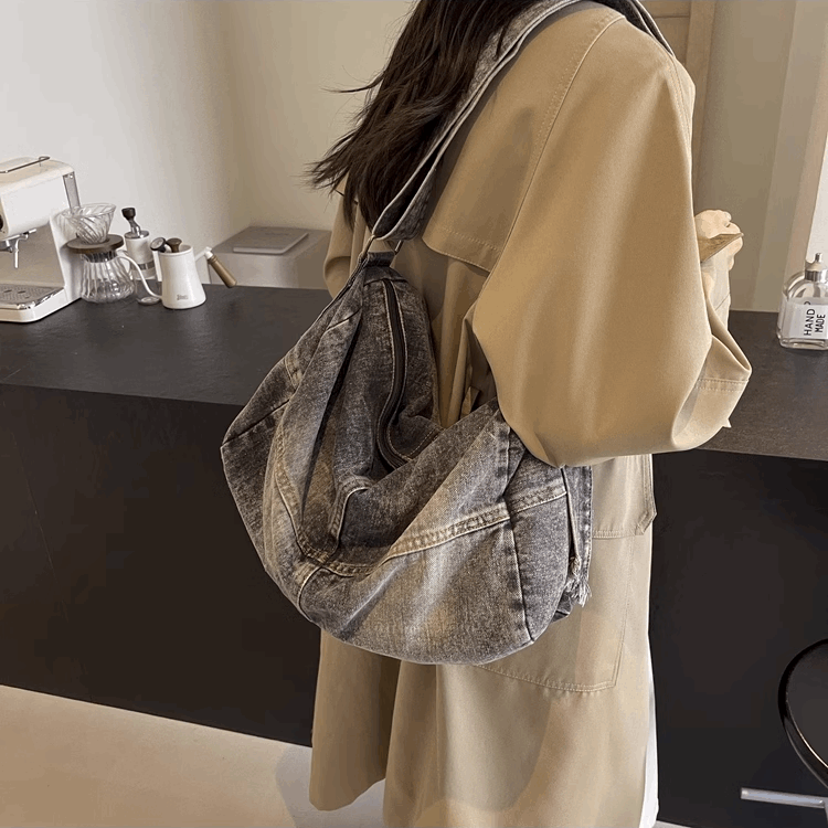 Personalized Denim Shoulder Bag with Large Capacity for Travel and Everyday Use