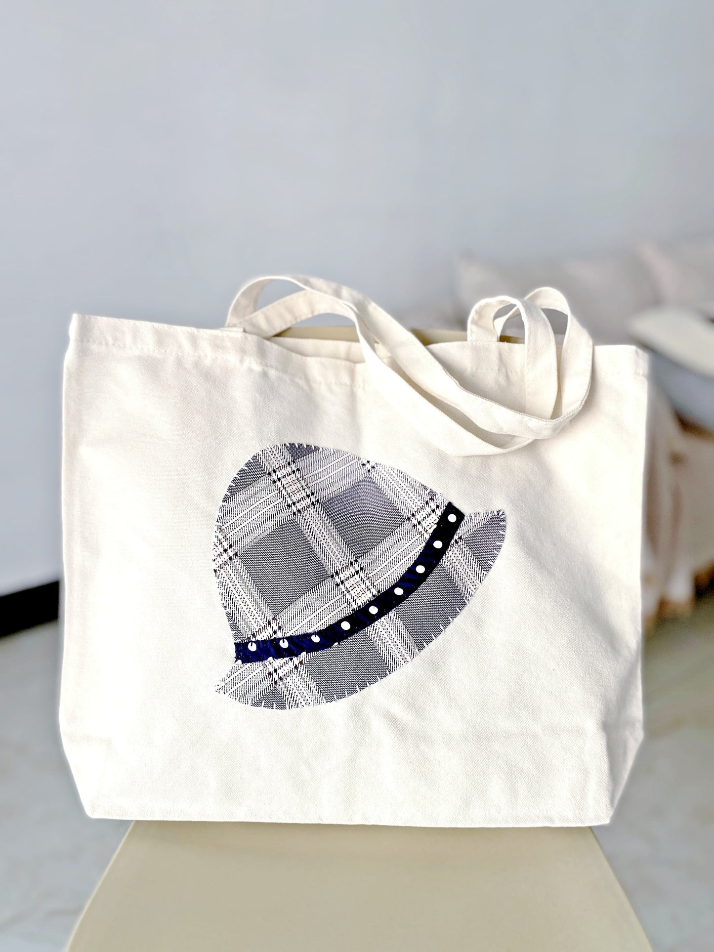 eco-friendly canvas tote bag with handmade patchwork for women’s daily style