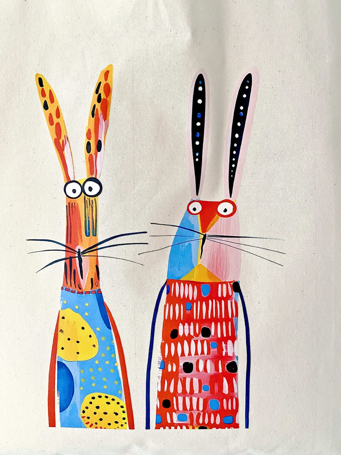 Large eco tote bag made of natural cotton with a unique hand-printed motif.