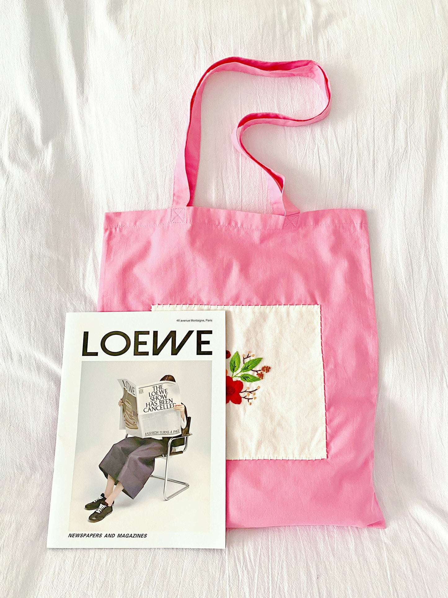 lightweight canvas tote with floral embroidery