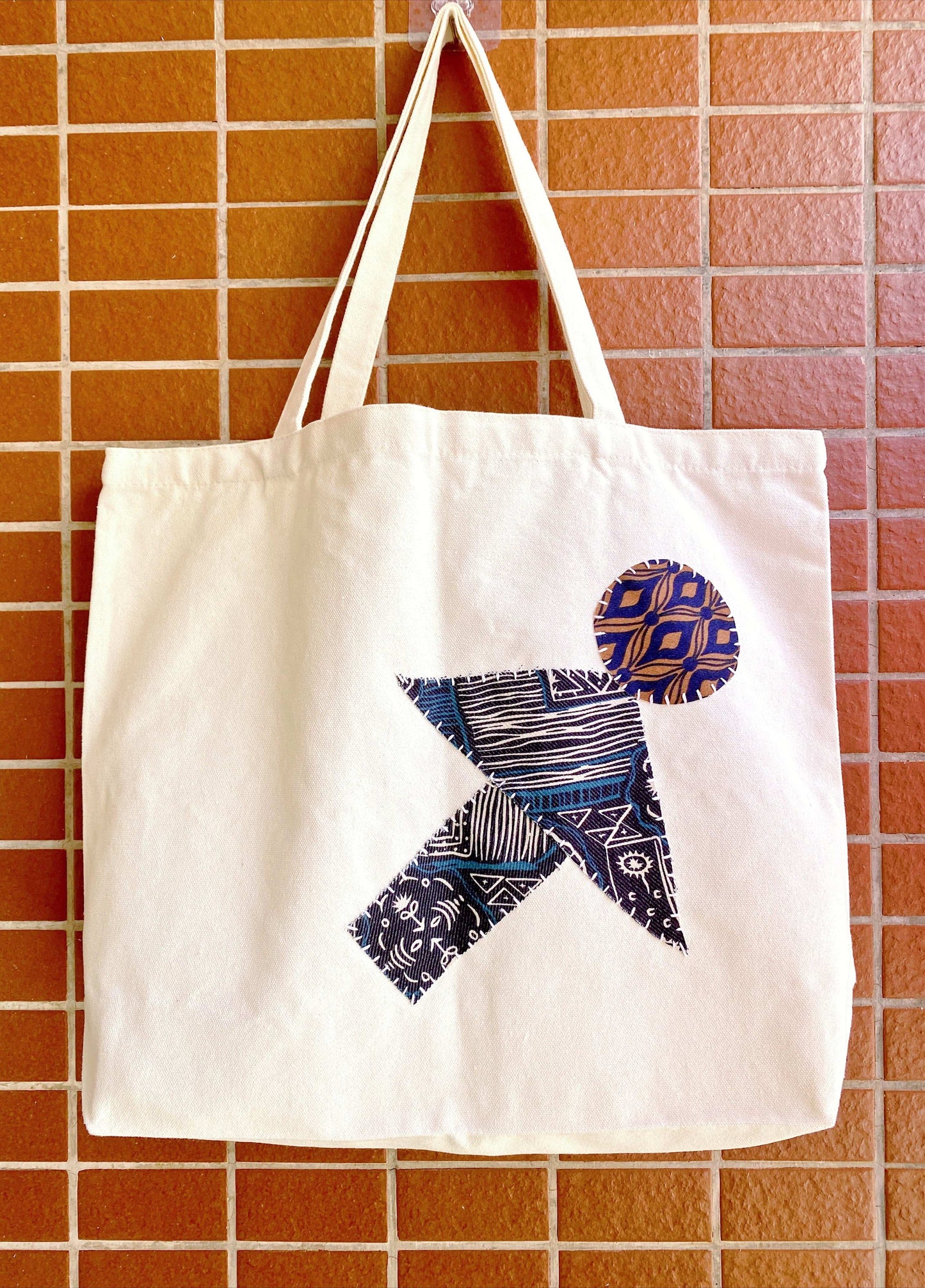 Durable cotton shoulder tote bag for women with unique patchwork