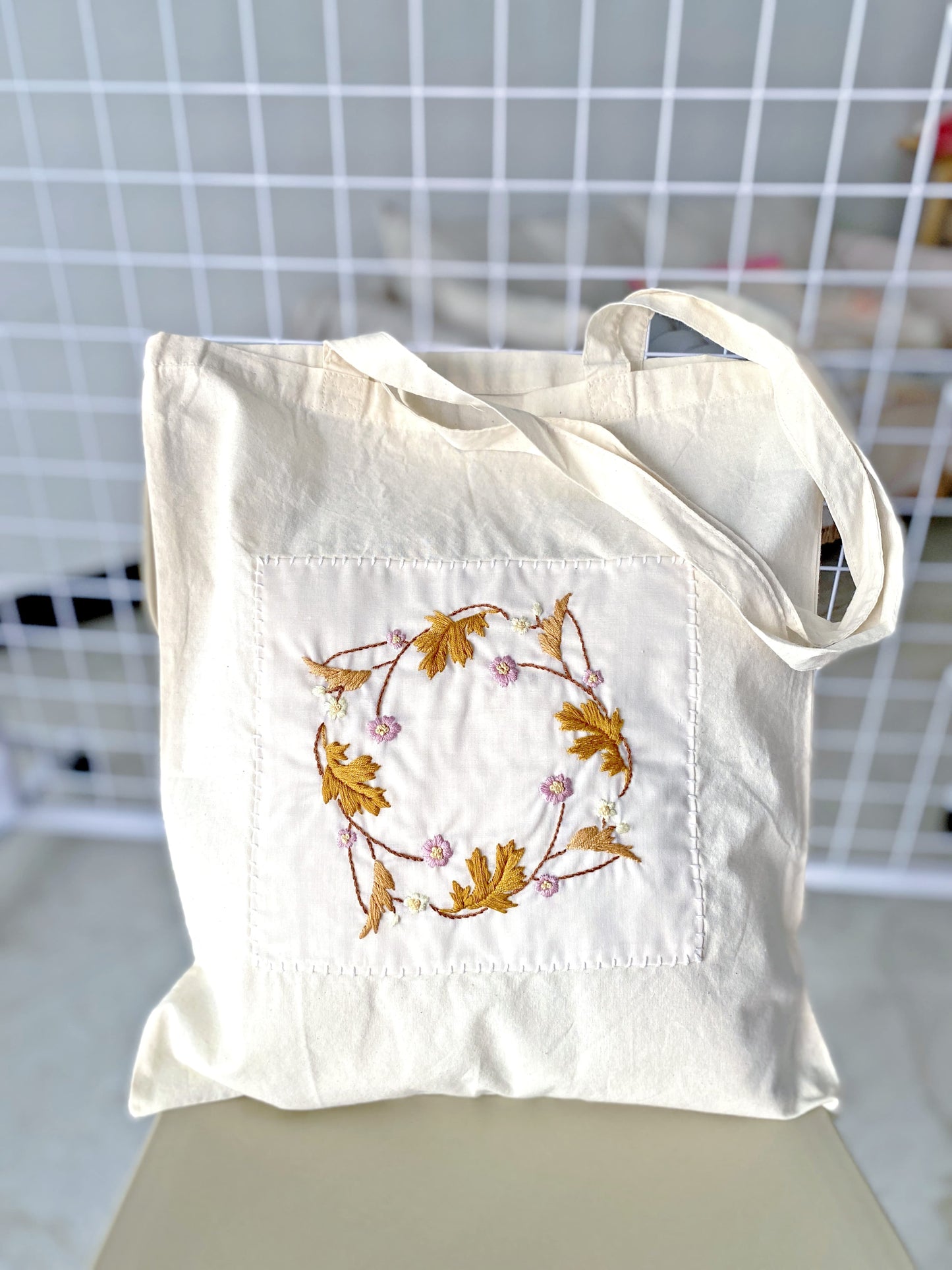 floral hand embroidered cotton tote bag as a birthday gift