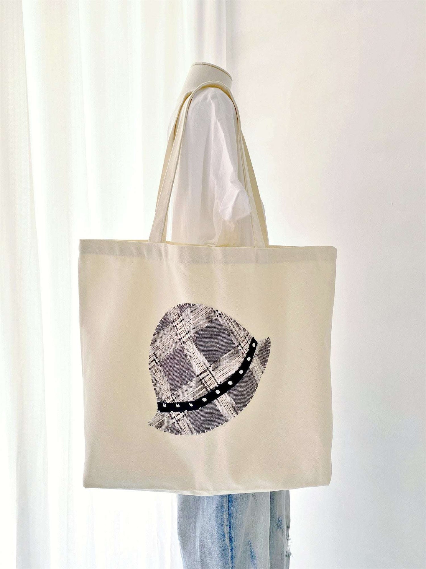 Large eco tote bag for shopping with hand-sewn patchwork details