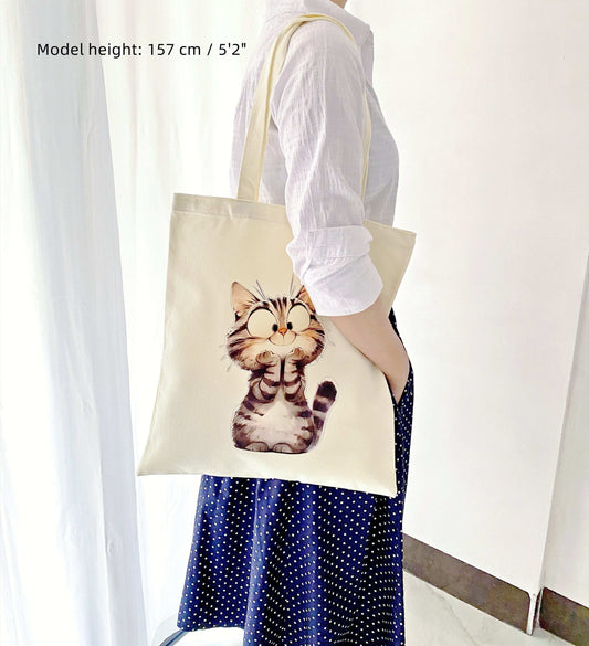 minimalist style canvas tote with artistic cat print
