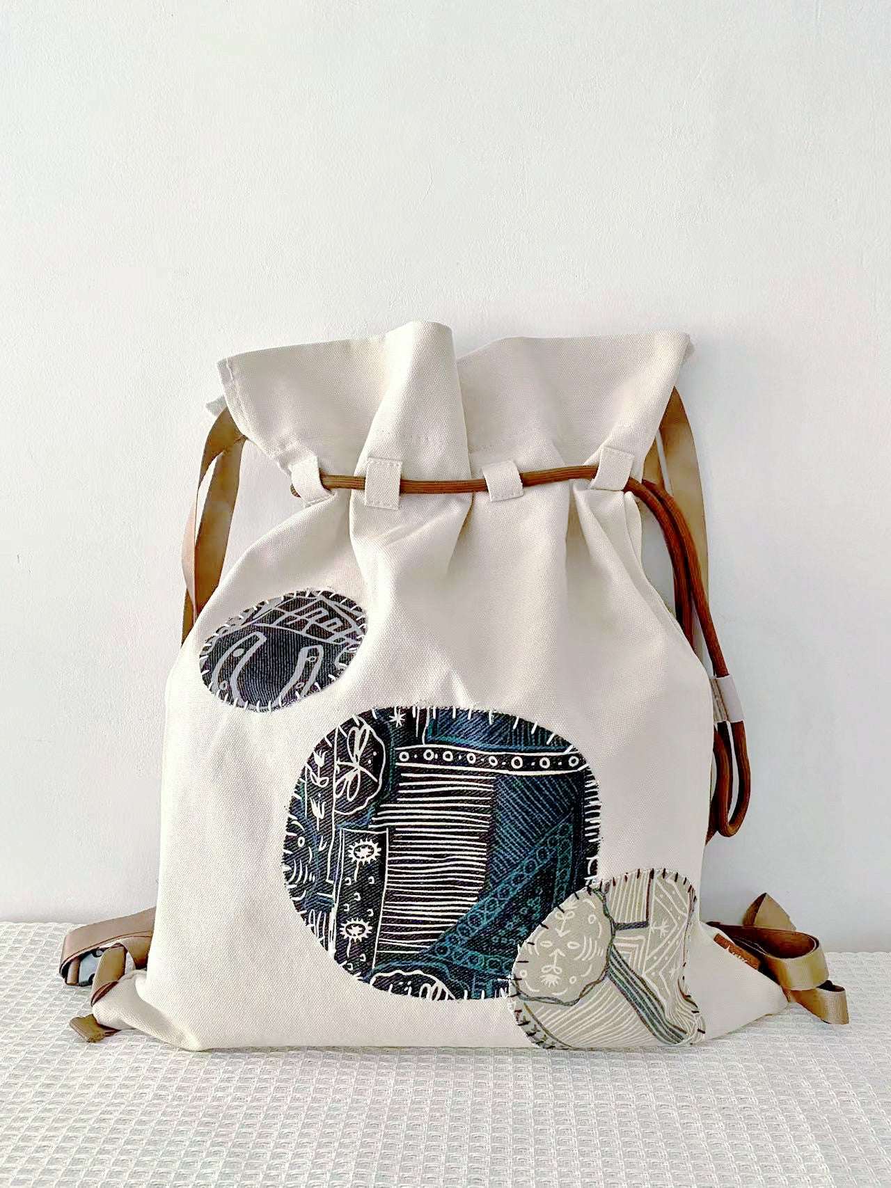 stylish patchwork canvas backpack for everyday slow living lifestyle