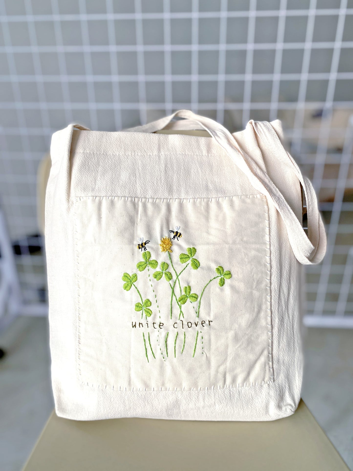 minimalist embroidered linen handbag for women, unique eco gift for birthdays or Mother’s Day