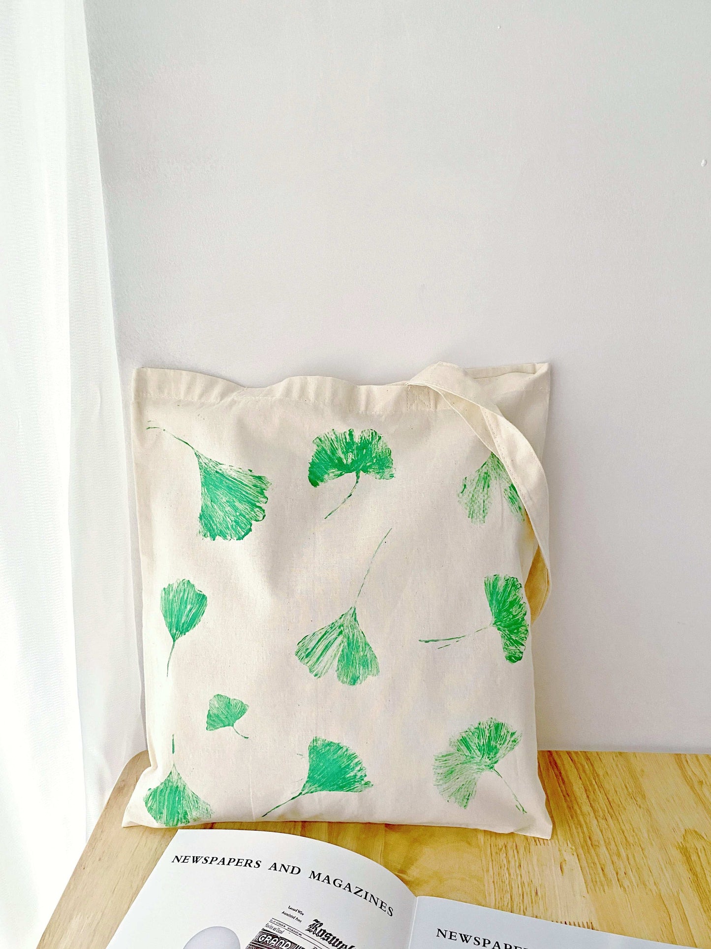 Relaxed style cotton shoulder bag with handmade print