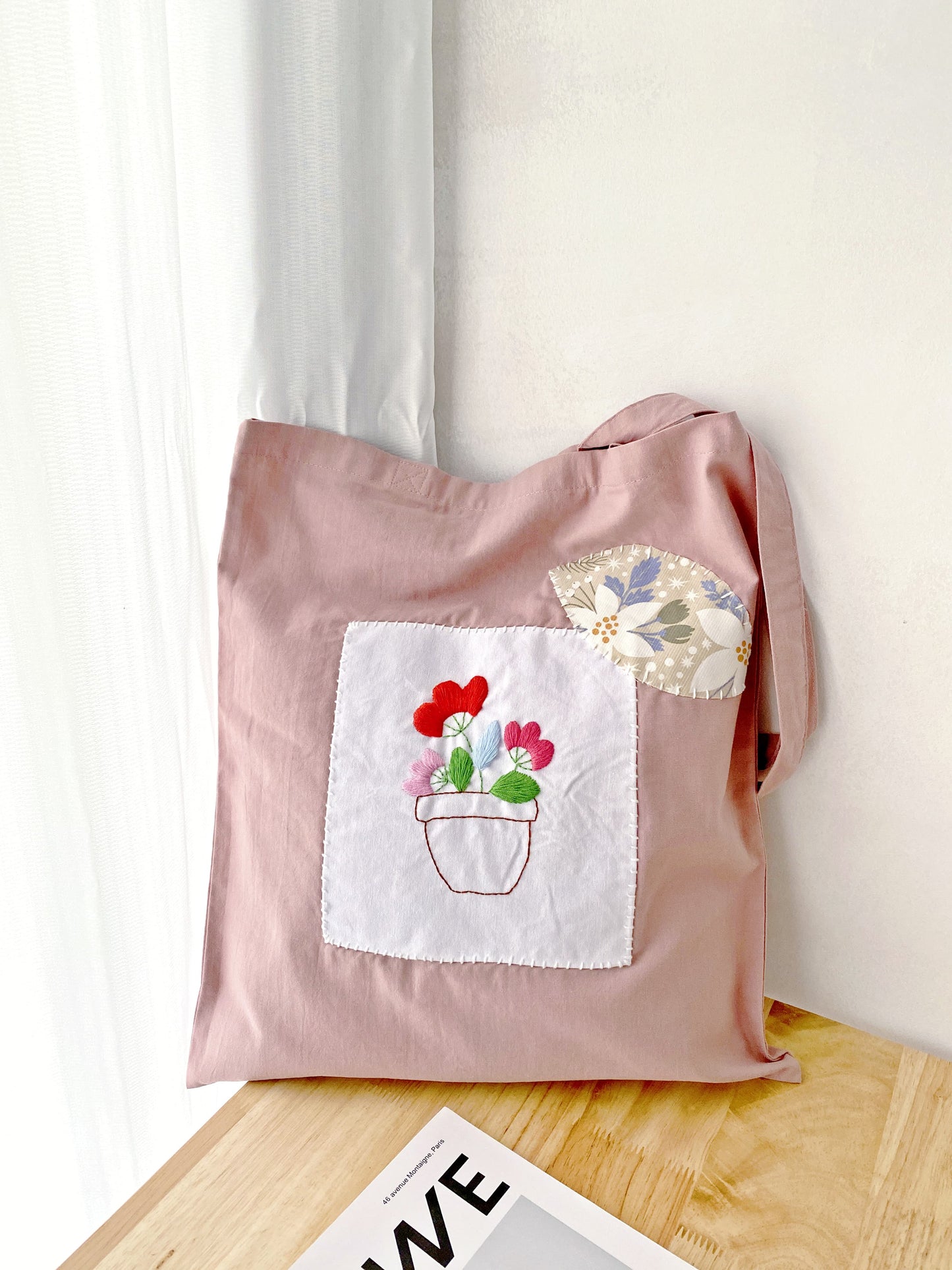 ultra soft cotton shoulder bag with sustainable handmade embroidery