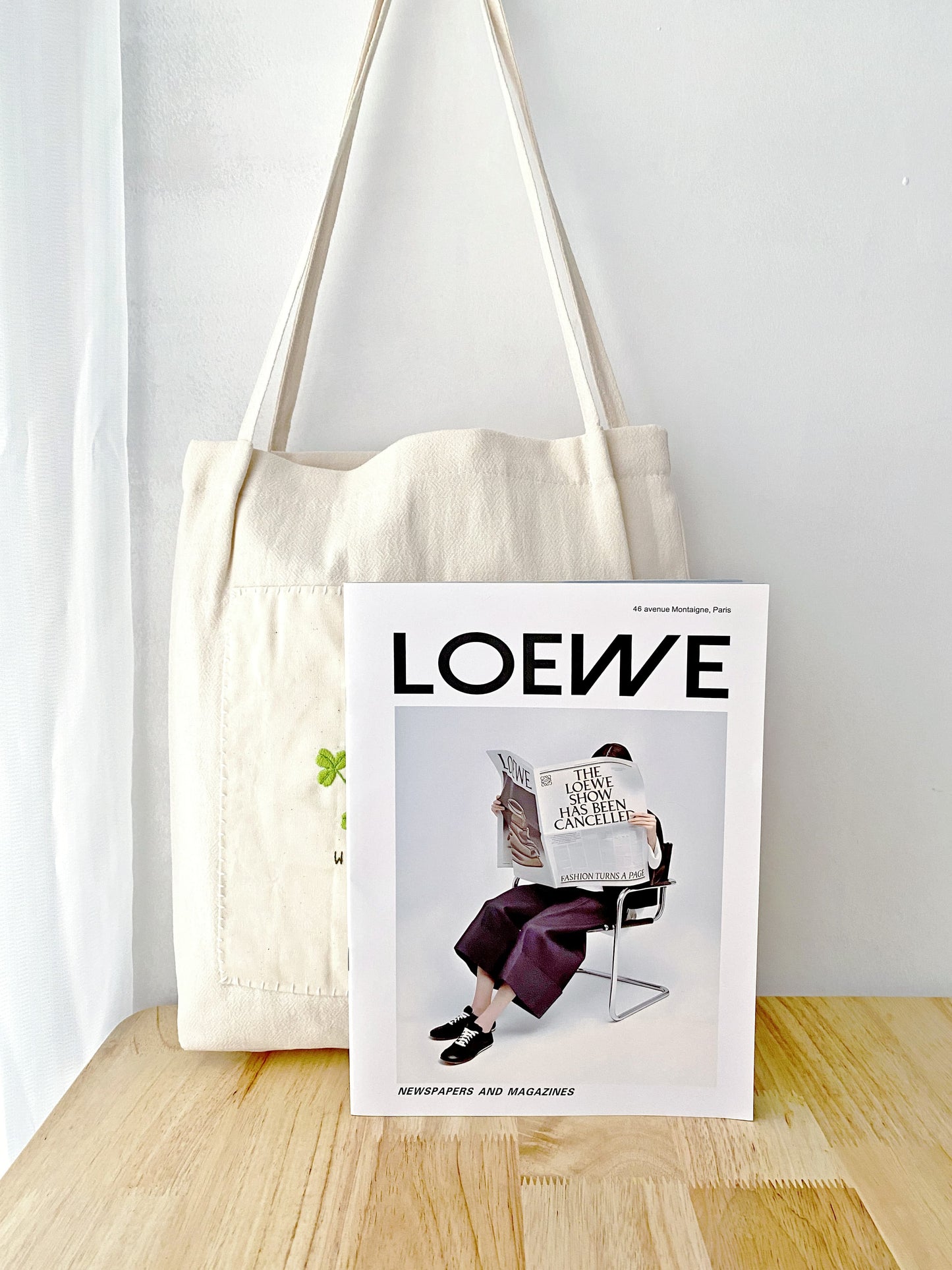 slow fashion linen tote bag with elegant floral embroidery