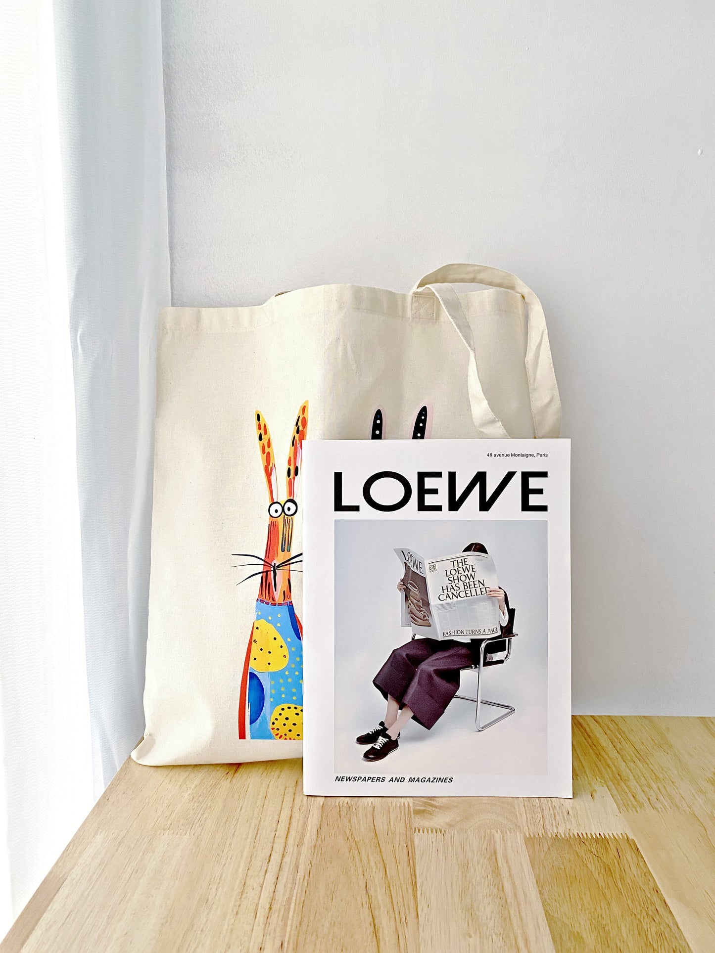 soft foldable cotton bag with rabbit design