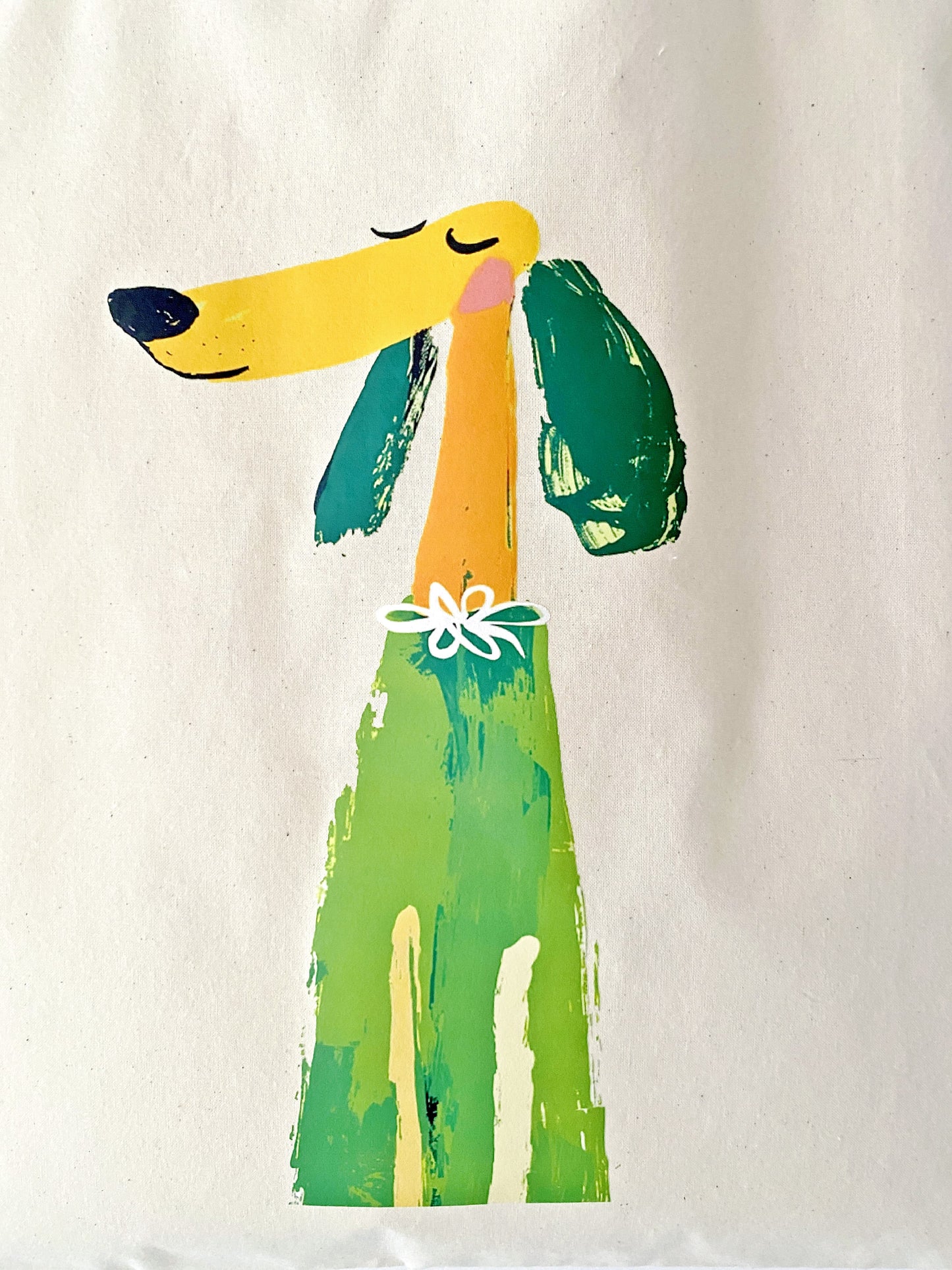 soft foldable eco tote with dog graphic